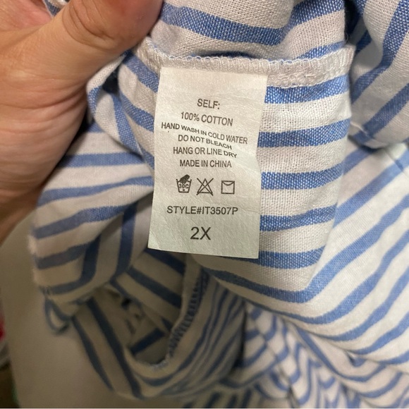 Bubble Sleeve Wrap Around Voluminous Puff Blue Pinstripe Statement Piece Blouse - Picture 2 of 6